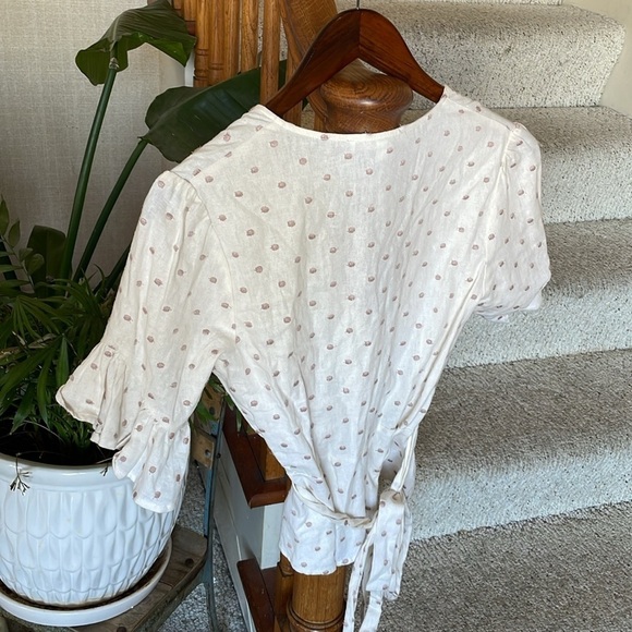 WAYF Ivory Linen Polka Dot Wrap Top - Picture 4 of 8